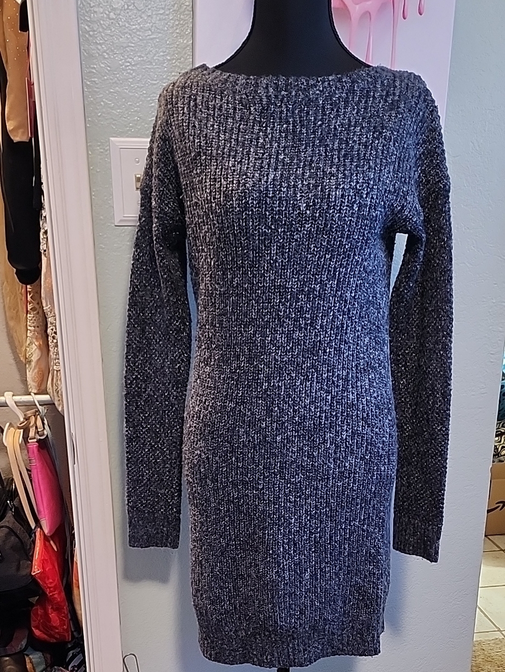 Hollister Dark Gray Ribbed Knit Long Sleeve Dress